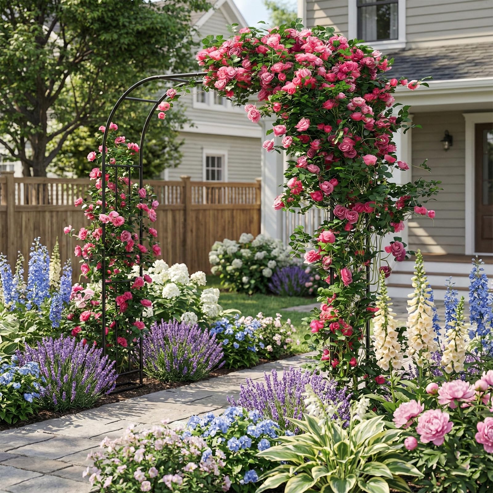 Rosenbogen Torbogen,Stabil Gartenbogen Aus Edelstahl,Rosenbogen Gartenbogen 240x240 cm, 1,2 m, 1,8 m, 2,4 m (DREI verstellbare Breiten) Geeignet für Rosen und Verschiedene Kletterpflanzen