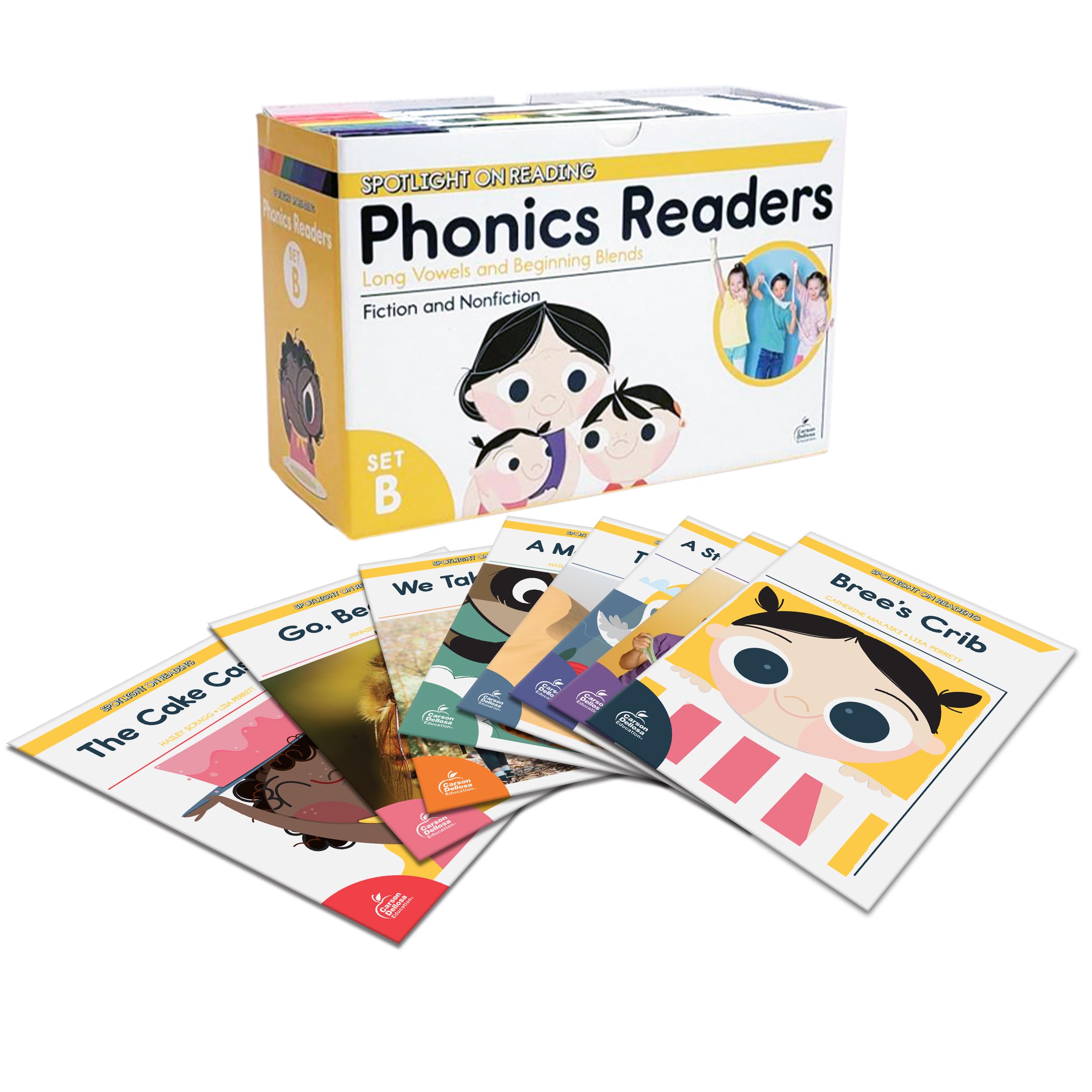 Carson Dellosa Spotlight on Reading Kindergarten-Grade 2 Phonics Books Box Set B, 48 Nonfiction & Fiction Learn to Read Books for Kids 5-7, Long Vowels & Beginning Blends Level 1 Reading Books