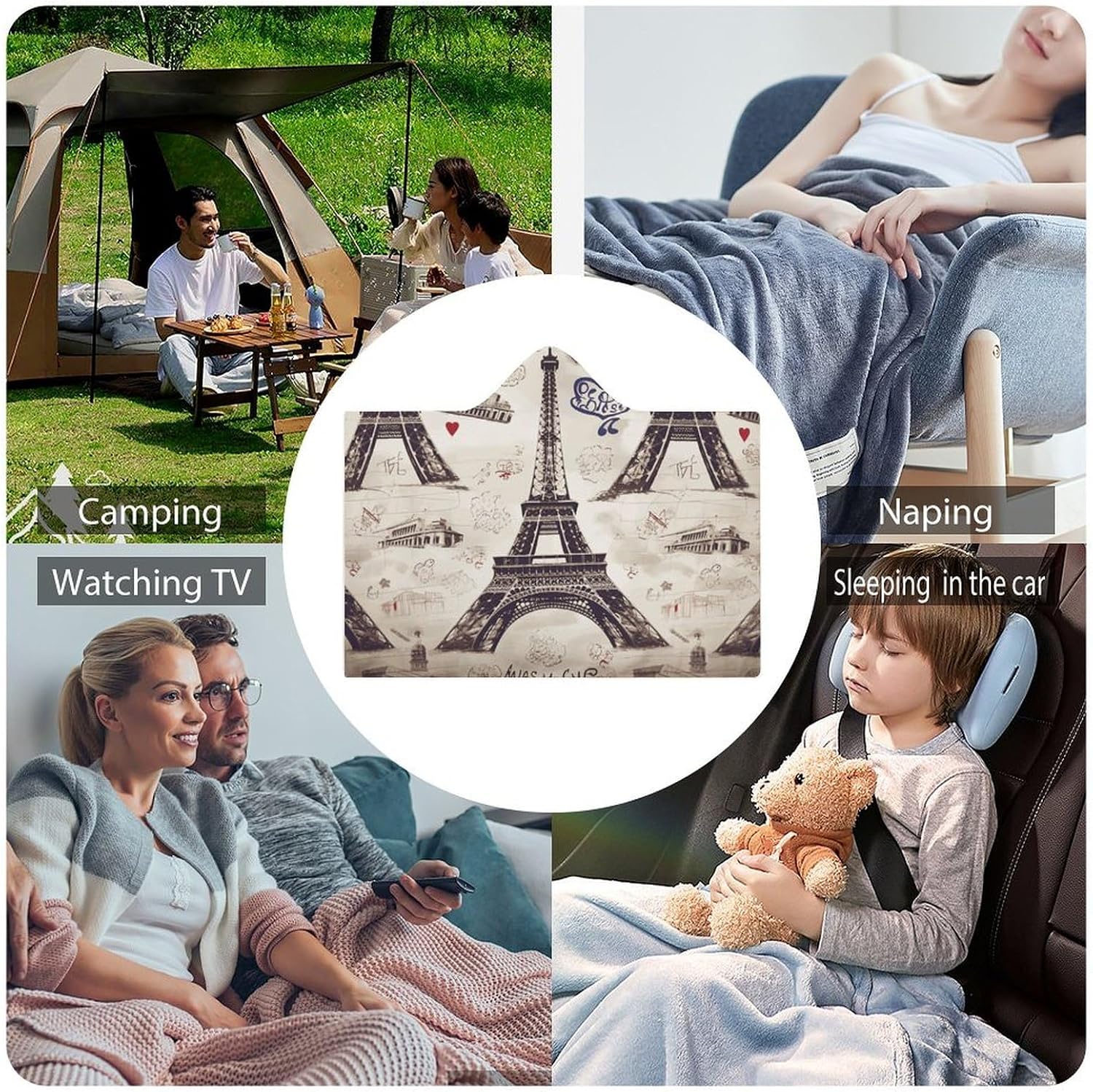French Paris Tour Eiffel Tower Hooded Blanket Cozy And Functional,Wearable Blanket Hoodie for Women Men,Blanket Poncho Presents60 x80