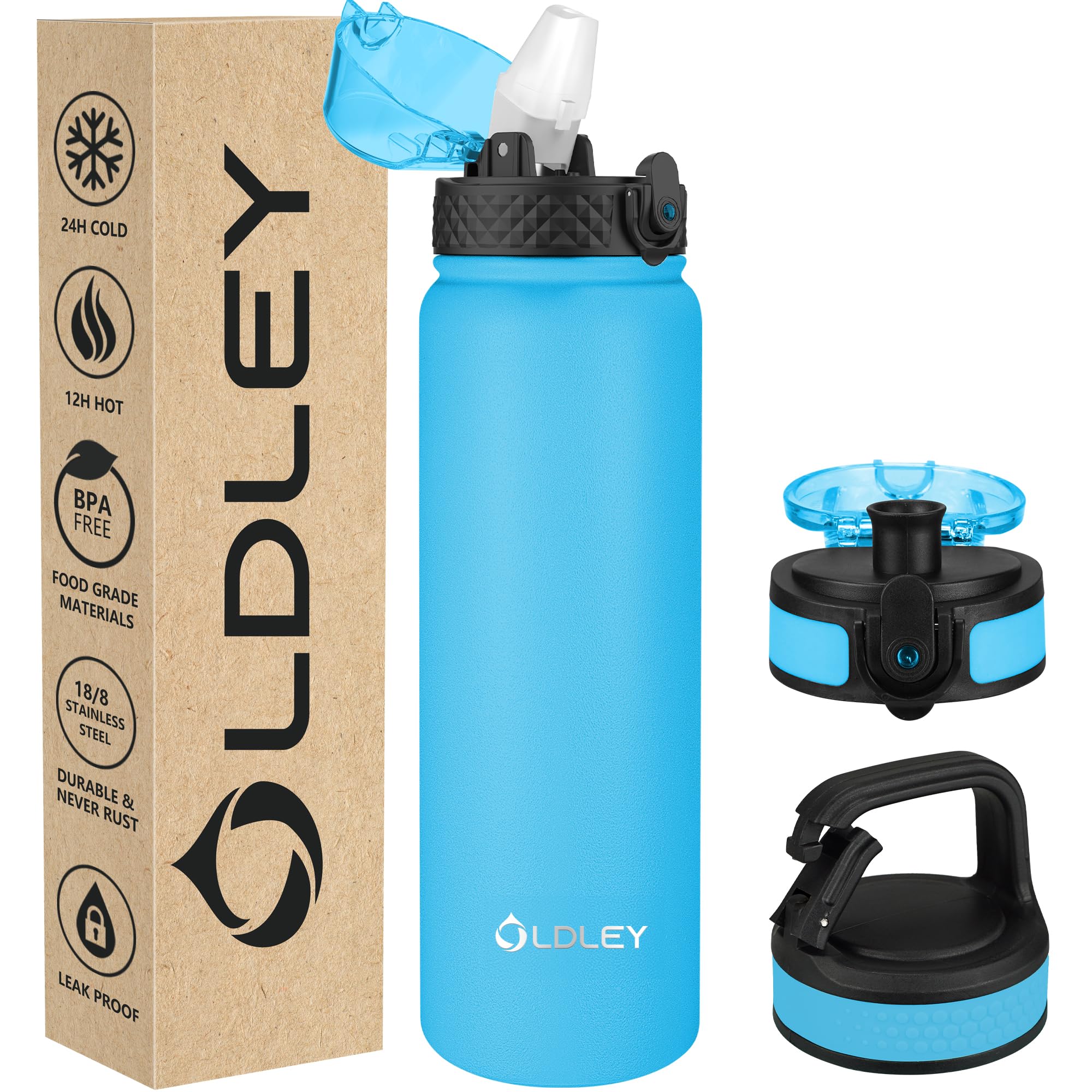 OLDLEY Insulated Water Bottle 32oz Water Bottles with Straw, Stainless Steel Water Bottle with 3 Lids, Double Wall Vacuum Bottles for Adult Kids,