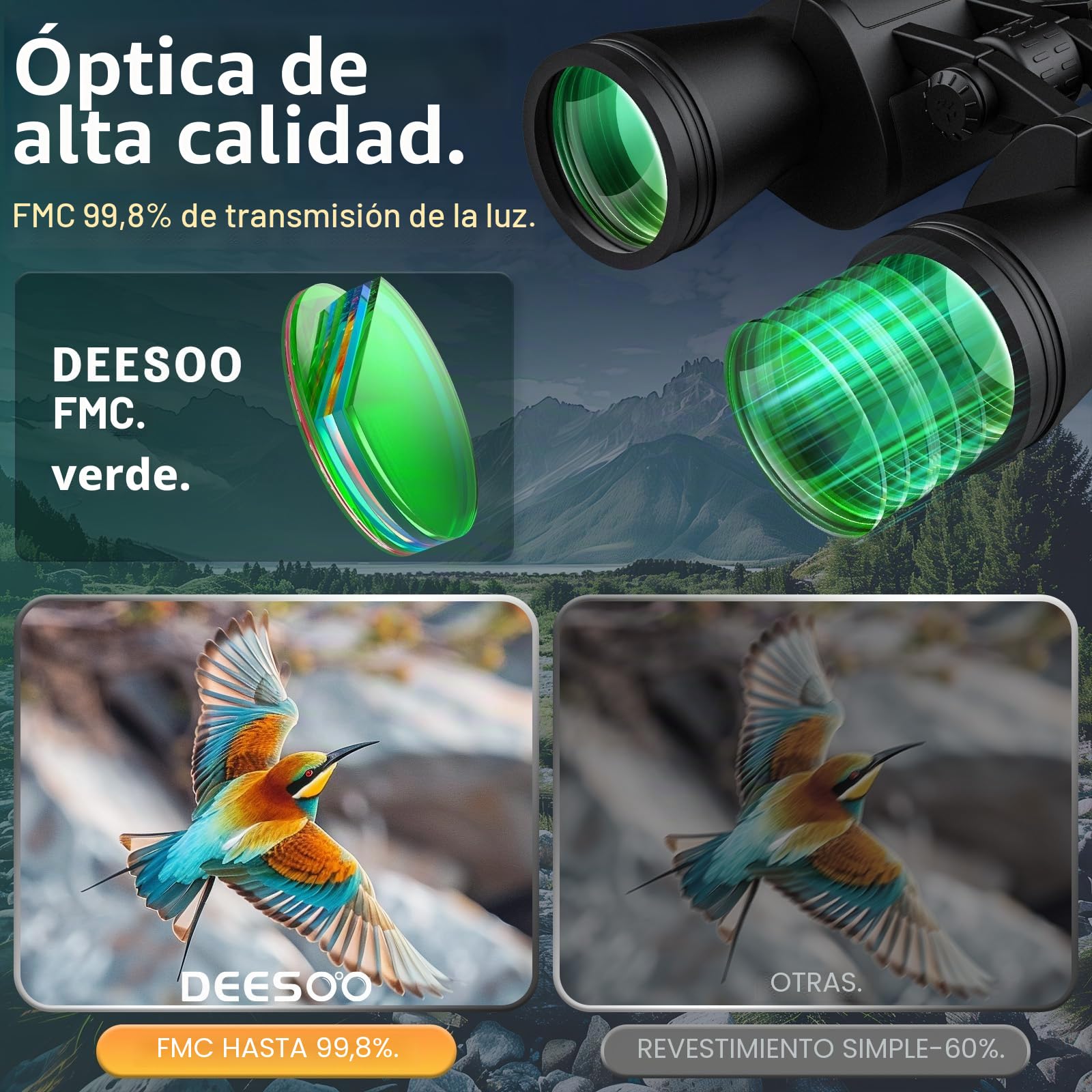 Prismáticos de 20 x 52 Pulgadas para Adultos de Alta Potencia – Binoculares HD de visión Grande con Poca luz – Prismáticos Profesionales para observación de Aves, Caza, Viajes, cruceros | Visión HD, gran visión, profesional para observación de aves, caza,