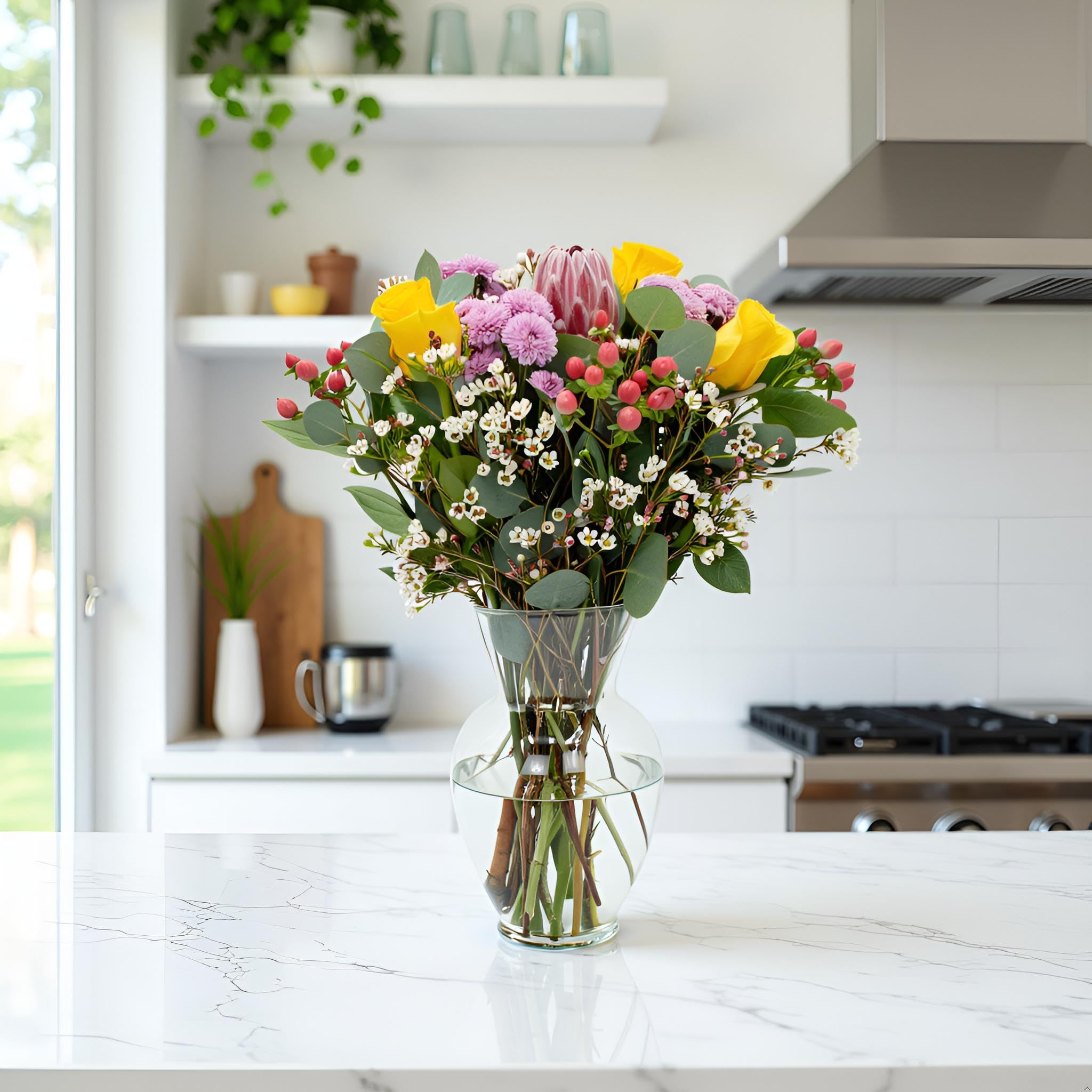 Stargazer Barn - Blooming Cheer Bouquet (Includes Glass Vase) - Fresh Flowers for Delivery - Gift for Anniversary, Birthday, Congratulations, Get Well, Graduation, Sympathy, Valentine's Day