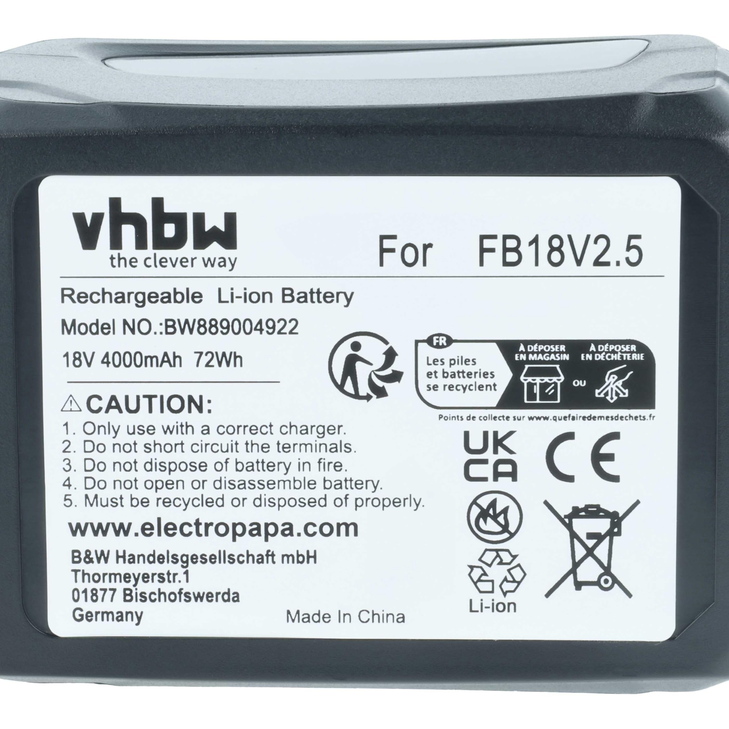 vhbw Bateria kompatybilna z narzędziami ogrodniczymi Gardena AquaClean 24/18V, 24/18V P4A (4000mAh, 18 V, Li-Ion)
