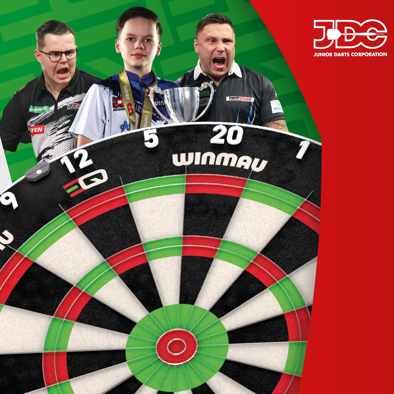 WINMAU Bersaglio per freccette per bambini – Tecnologia dual-core – Bersaglio professionale per bambini – Include bersaglio, set di freccette, linea Oche e scheda di cassa