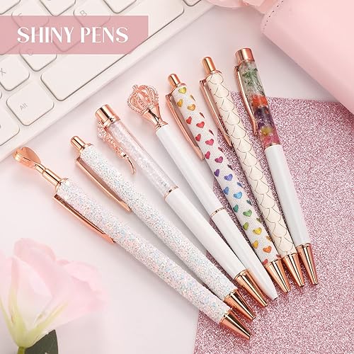 Miniatura 7 de Janmini Juego de 9 bolígrafos de metal con diamantes de cristal y purpurina para diario, tinta negra, cosas bonitas, artículos de papelería, regalos