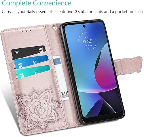 Miniatura 2 de Funda tipo cartera para Motorola Moto G Play 2023, estampado de mariposa y flores Funda de cuero tipo cartera con tapa y ranuras para tarjetas y