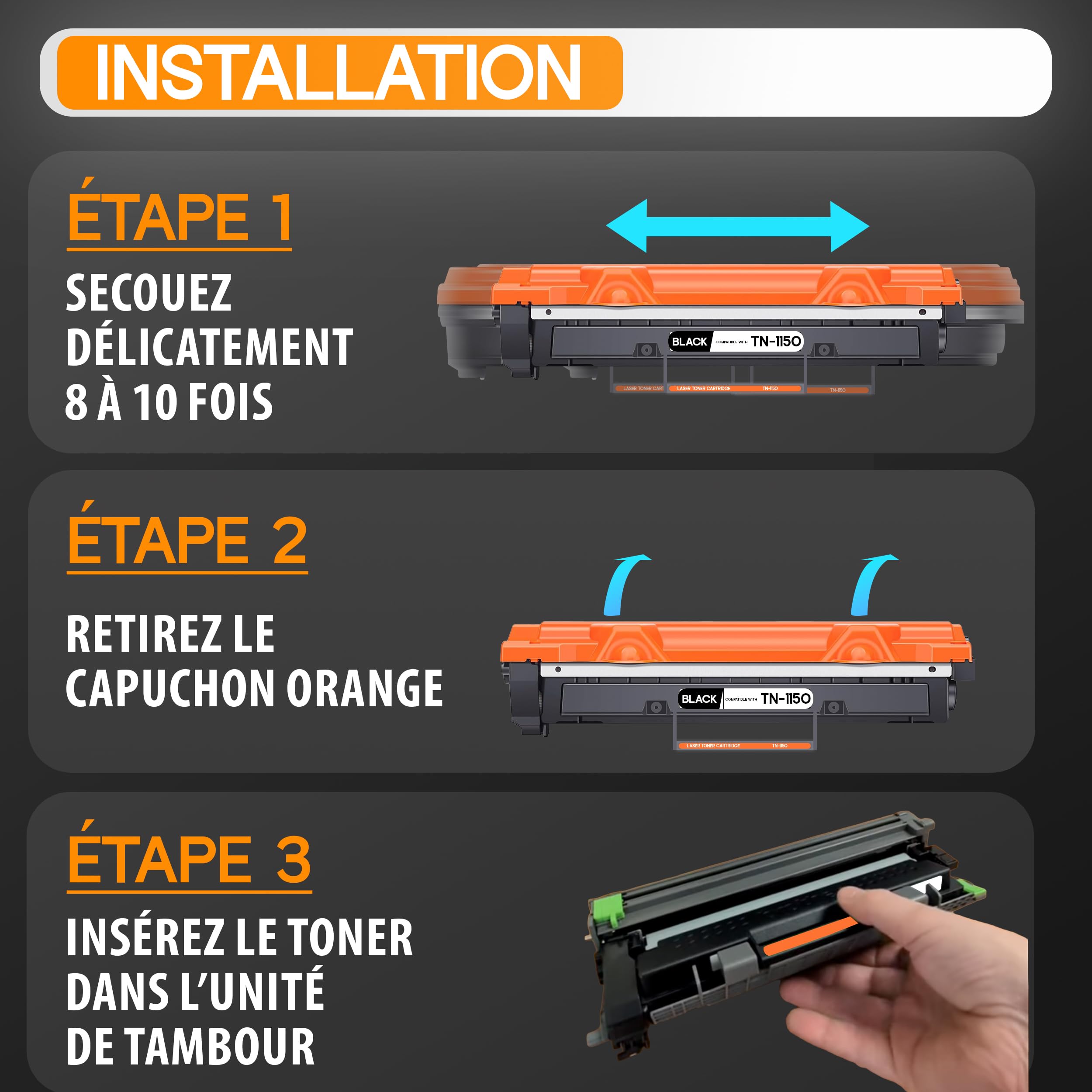 Supply Guy TN1150 TN-1150 Cartouches de Toner avec Puce Compatible pour Brother HL-L1240W DCP-L1640W DCP-L1660W HL-L1242W DCP-L1642W - Noir Multipack (2X Toner)