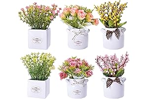 6Pcs Artificial Flowers with Ceramic Pot: Spring Decor's Perfect Complement!