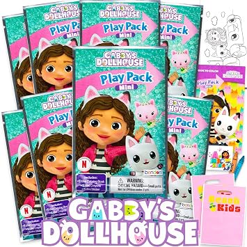 8 Pc Gabbys Dollhouse Mini Party Favors Set - Bundle 8 Play Packs with Mini Coloring Books, Stickers, and Goodie Bags | Gabbys Dollhouse Birthday Party Supplies Decorations