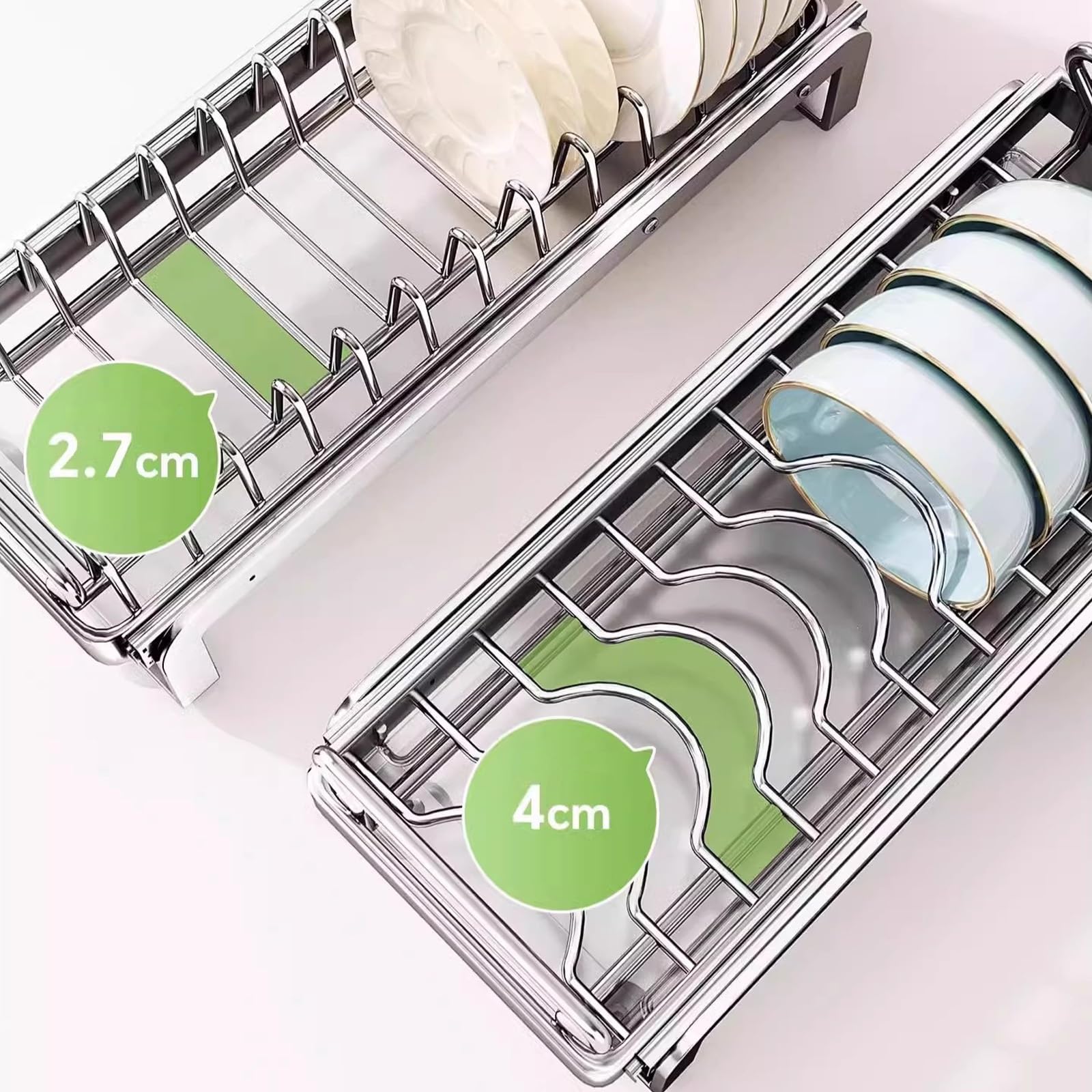 Abtropfgestell Geschirr, Geschirrabtropfgestell Edelstahl, Teller Organizer Schublade, Tellerhalter Schublade Teller Organizer, Teller Organizer Schrank Selbstklebender Ohne Bohren(Plate Rack,42CM)