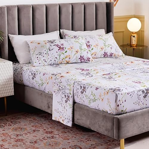 Miniatura 5 de QSH Juego de 2 fundas de almohada 100% de algodón egipcio con estampado botánico de flores amarillas, fundas de almohada de algodón de lujo, fundas