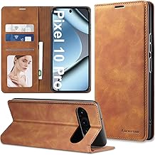 Schutzhülle für Google Pixel 10 Pro /10, Flip-Lederhülle, mit Scharnierschutz, schlanke dünne magnetische Brieftaschen-Hülle [Kartenhalter], stoßfeste Schutzhülle für Google Pixel 10 Handyhülle (Braun