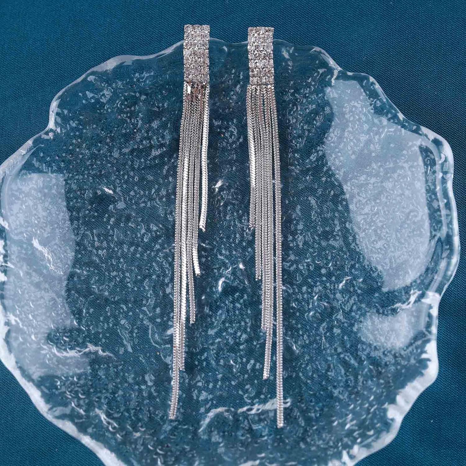 Vintage Crystal Chandelier Dangle Earrings Rhinestone Tassel Chain Earrings Wedding Bridal Chandelier Earrings Gold Round Metal Snake Chain Earrings Jewelry for Women (Gold) - Image 3