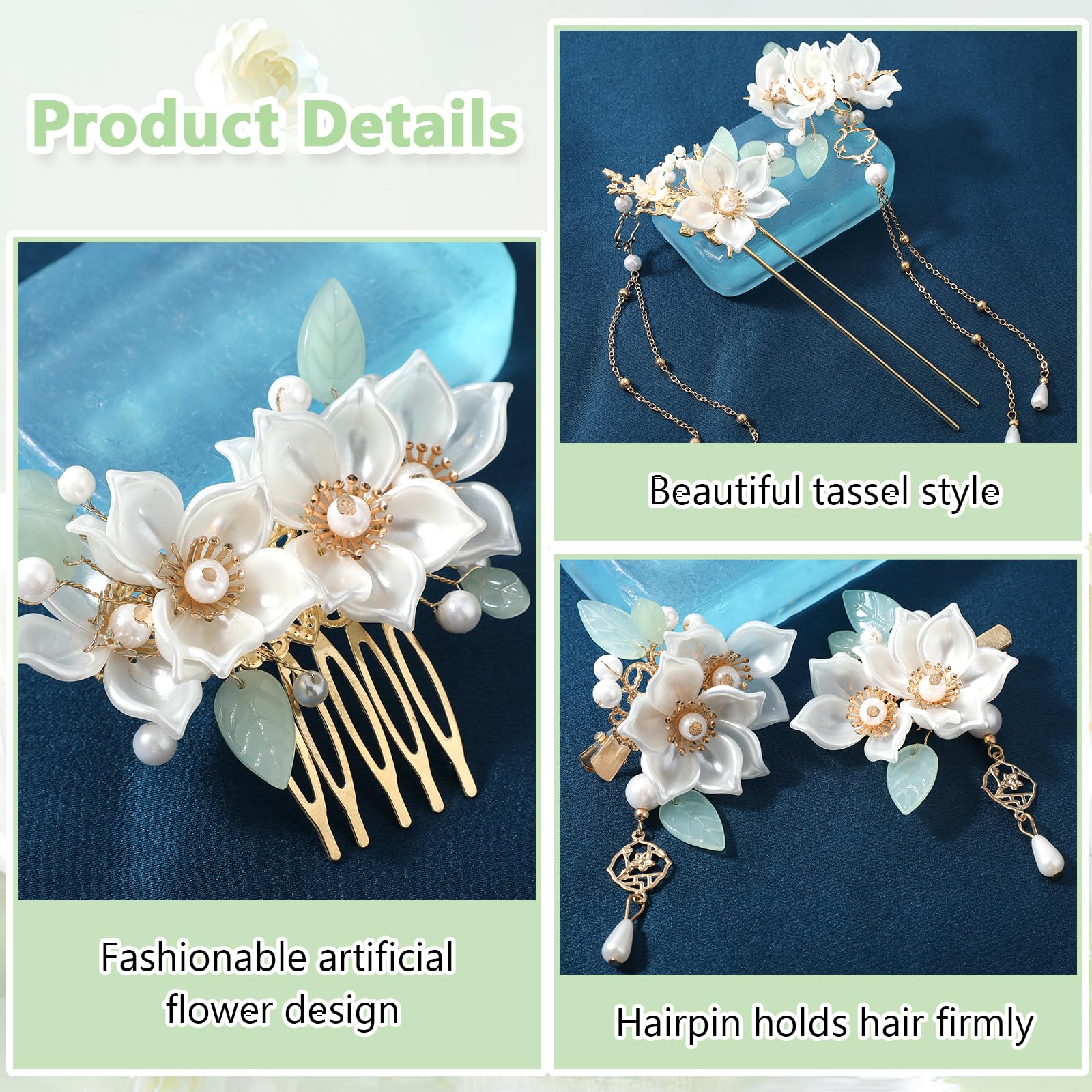 Amabro Chinese Hanfu Bloem Haarspeld Set 5 STKS - Retro Kwastje Hoofddeksel Traditionele Bruidsaccessoires