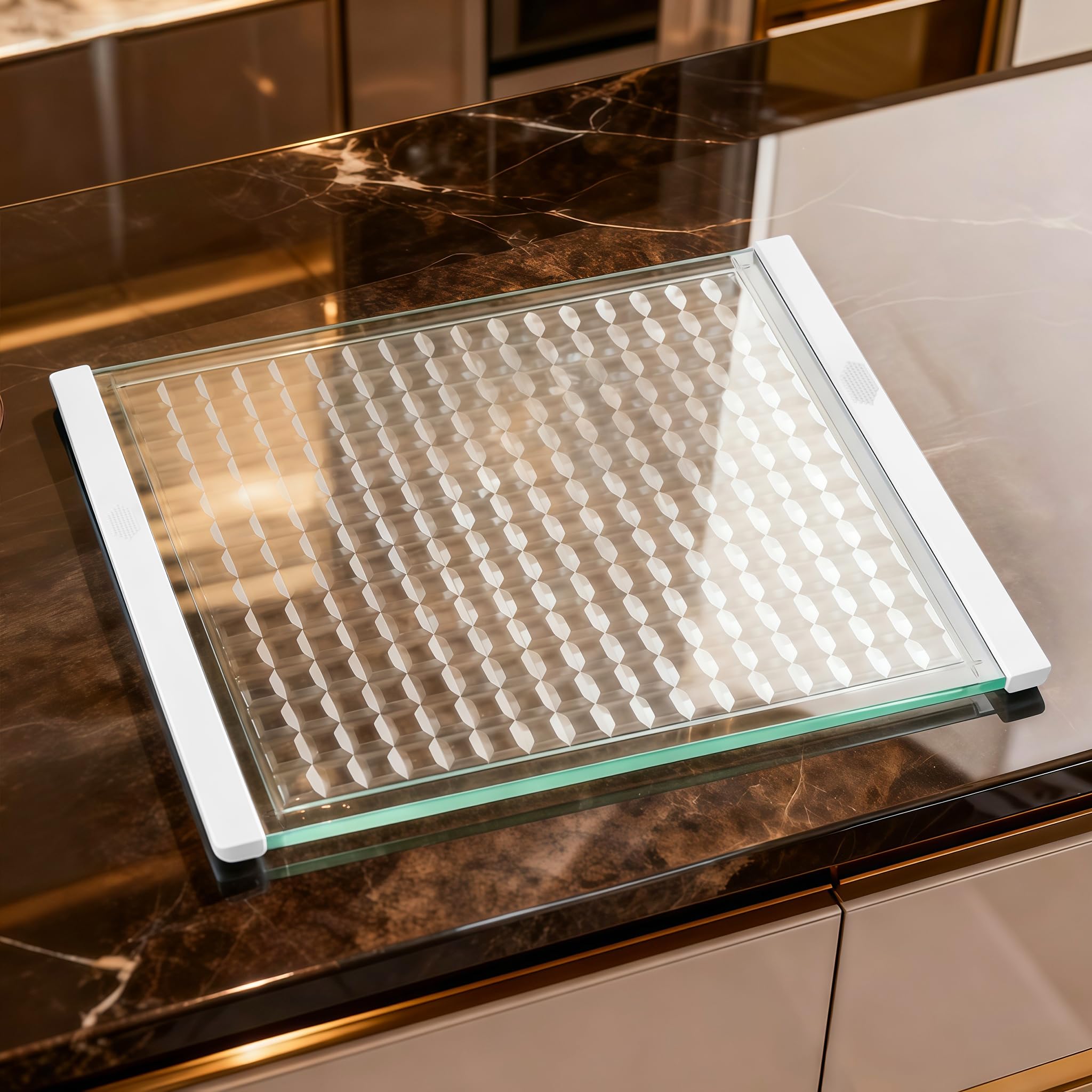 GlassCuisine Geometric Relief Toughened Glass Chopping Board, Modern Worktop Saver, Heat Resistant, Non-Slip, Durable & Scratch Resistant, Dishwasher Safe, Easy to Clean