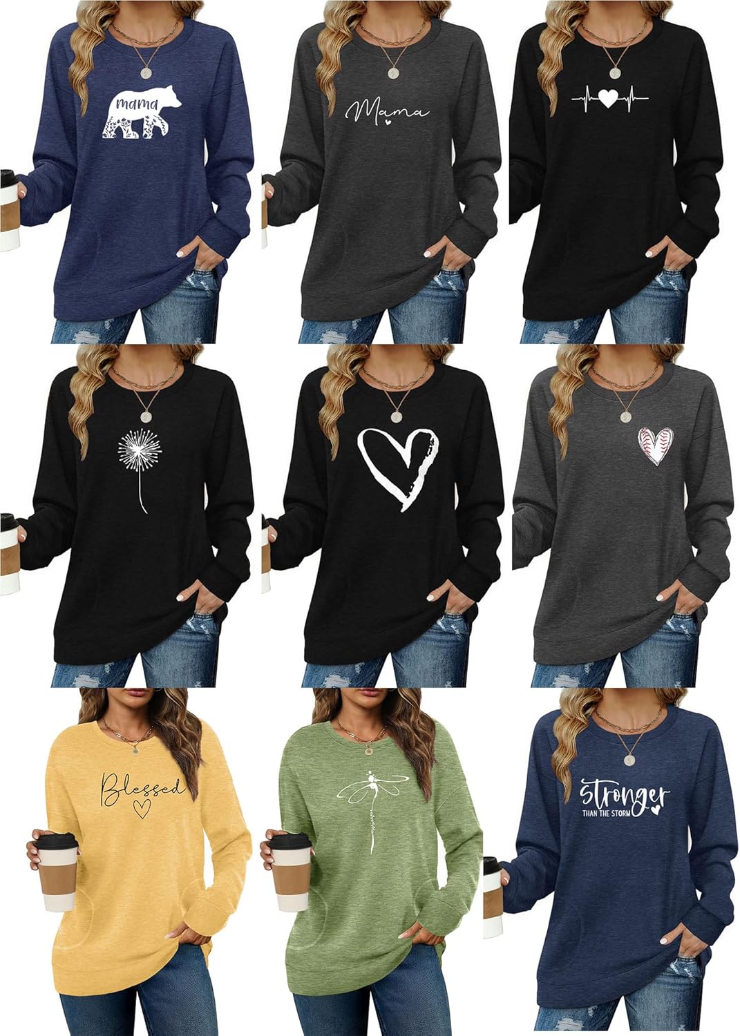 Long Sleeve Shirts for Women Casual Crewneck Sweatshirt 2025 Trendy Loose Basic Tunic Tops - Image 5