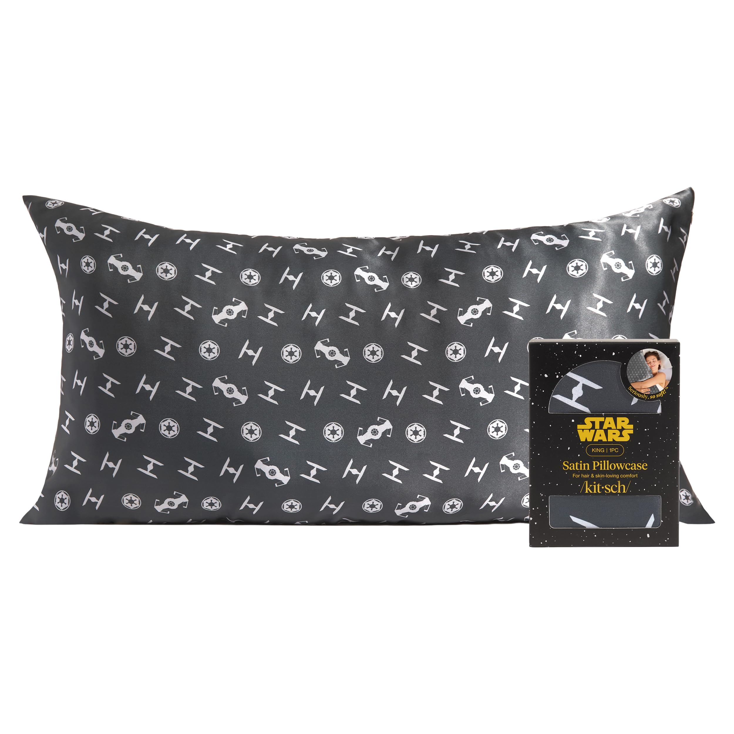 Kitsch x Star Wars Galactic Empire Satin Pillowcase | Satin Pillowcase with Zipper, Better Than Silk Pillowcase | Frizz-Reducing Pillow Case for Hair & Skin Care, Cooling & Breathable - King