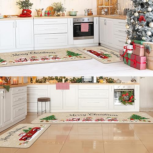 Miniatura 5 de Capoda Juego de 2 alfombras y tapetes de cocina de Navidad, antideslizantes, para el hogar, interior, exterior, sala de estar, dormitorio,
