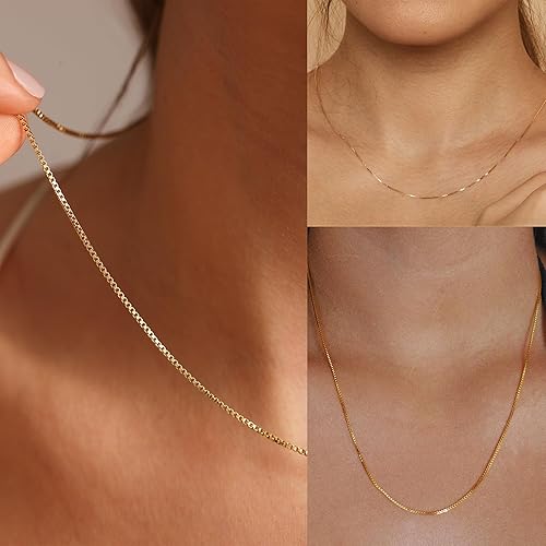 Miniatura 4 de Collar de cadena fina de 0.039 in, chapado en oro real de 14 quilates, cadena delicada para mujer, cadenas resistentes y simples para mujer, no se