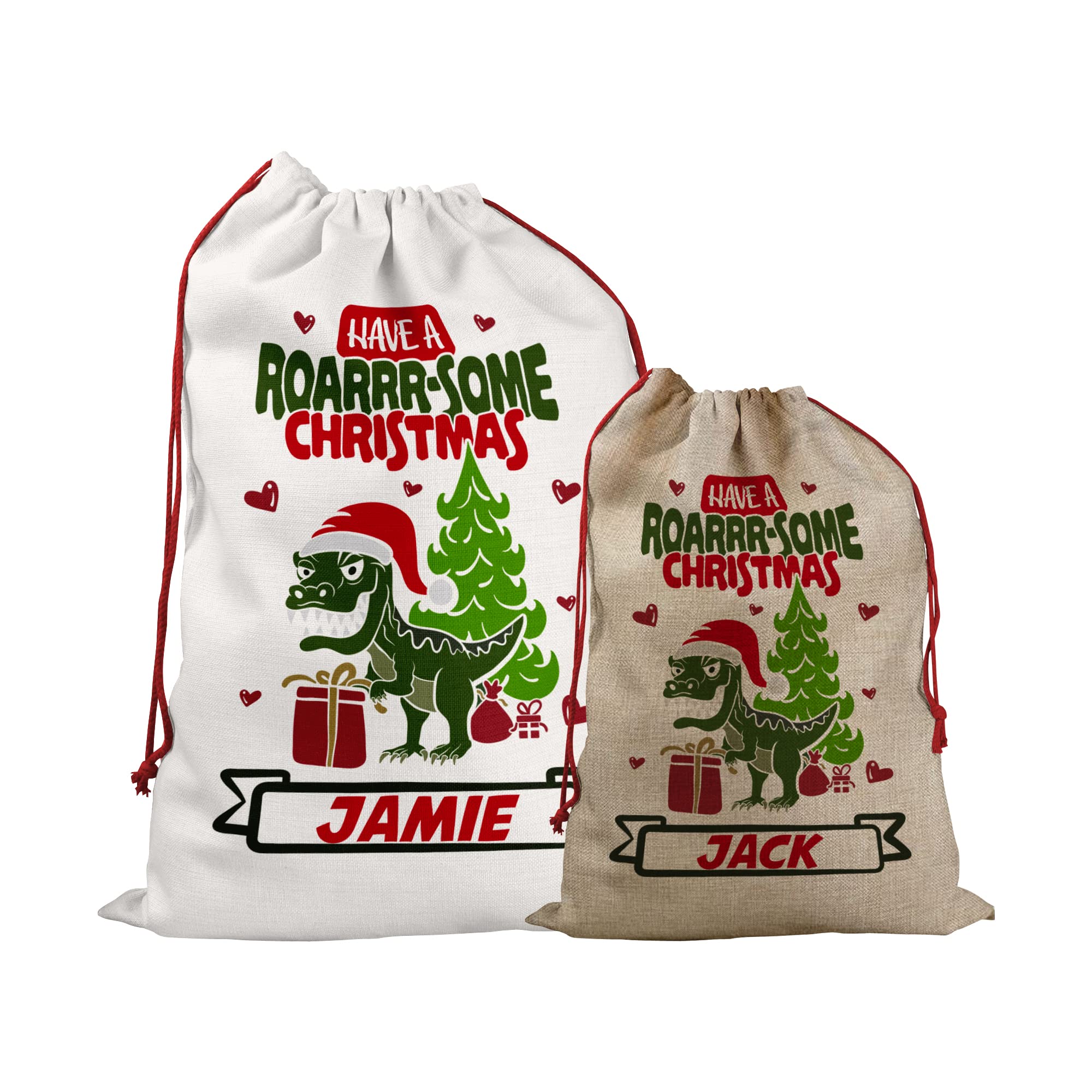 Print Maniacs Personalised Santa Sack Father Christmas Bag Present Xmas Stocking Gift Elf Secret Special Delivery Naughty Nice Kids Children Dinosaur T Rex Kids Xmas Boy Gift Roarsome