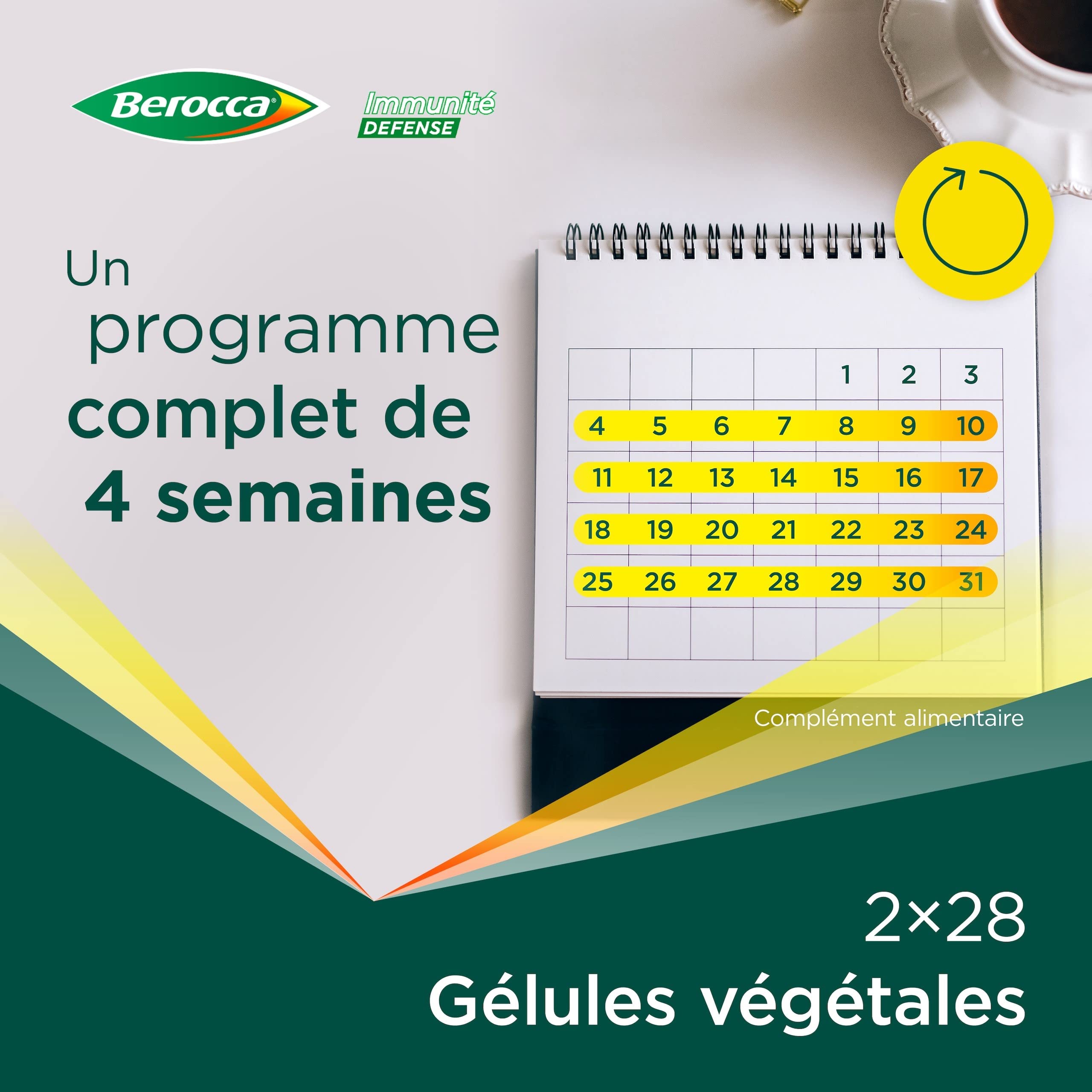 Berocca® Immunité Défense - Préparez vos défenses naturelles - Echinacée, Vitamine D, Vitamine C, et Zinc - Souche microbiotique- Complément alimentaire - 112 comprimés (4x28) - Fabriqué en France