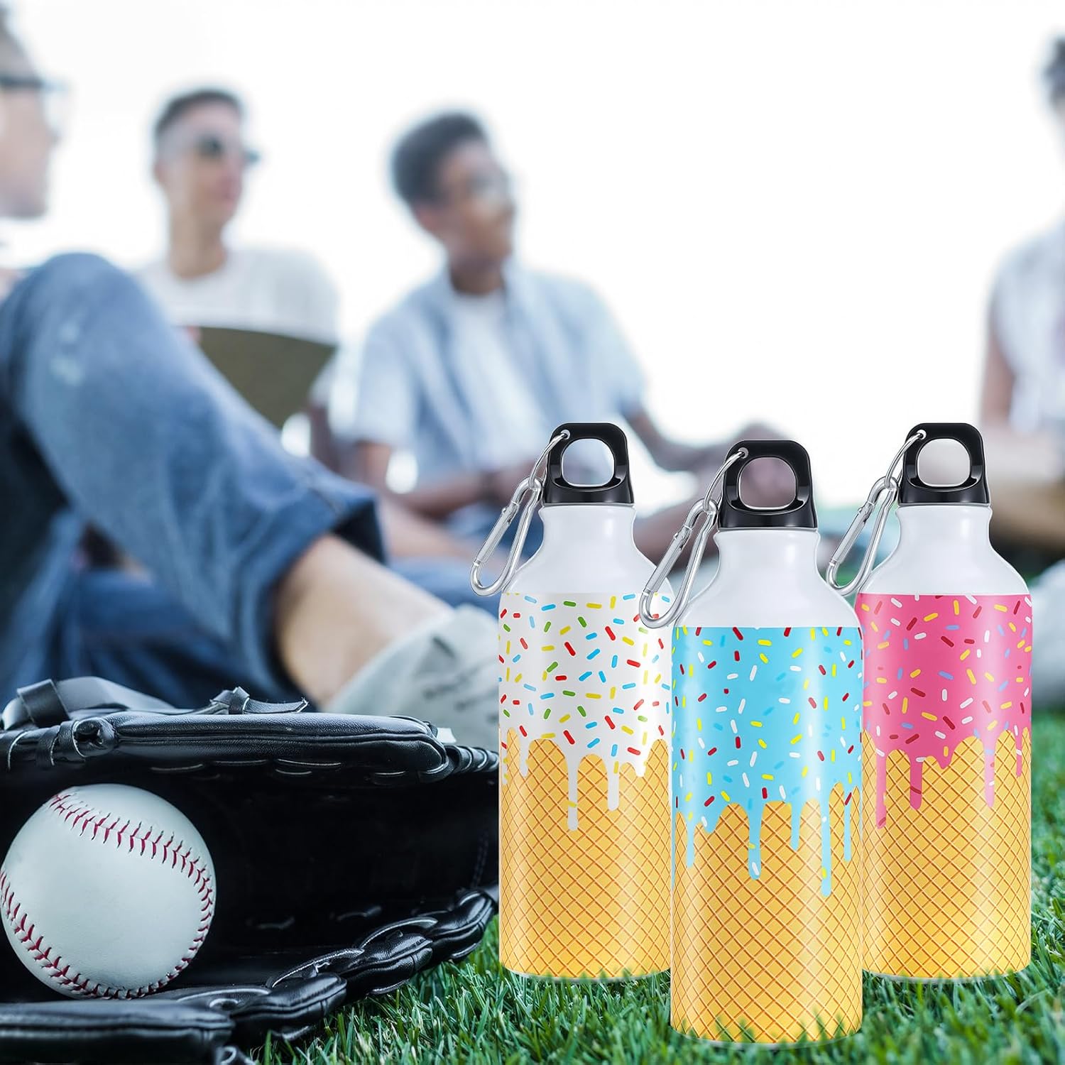 LemonRoad 12 Pcs 16 oz Ice Cream Drip Baseball Water Bottles Ice Cream Drip Birthday Bottle with Lids Stainless Steel Travel Leakproof Tumbler Baseball Team Gifts for Sports Team Player