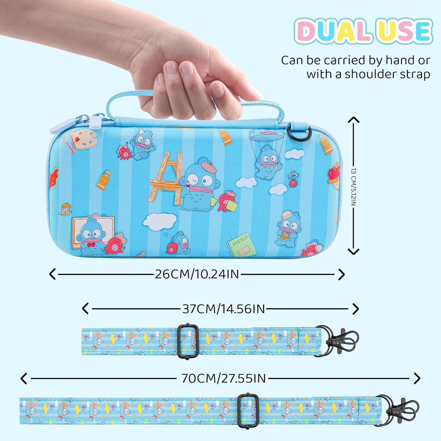 HYPERCASE Switch Acessories Bundle for Nintendo Switch, with Switch Carrying Case Blue Mermaid Bag, Slim Cover Skin of NS Switch Console, Screen Protector, Shoulder Strap & 2 Cute Thumb Caps - Image 6