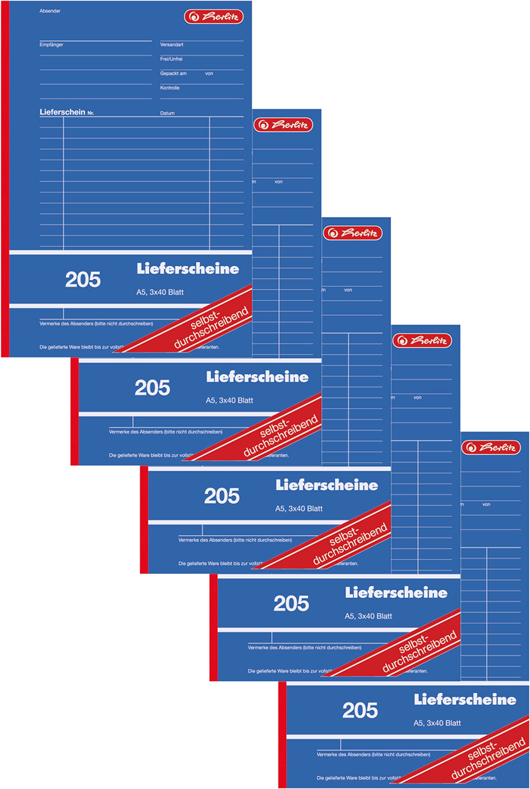 Herlitz 883546 Lieferschein-Buch A5 205 3x40 Blatt, selbstdurchschreibend (5 Stück, DIN A5)