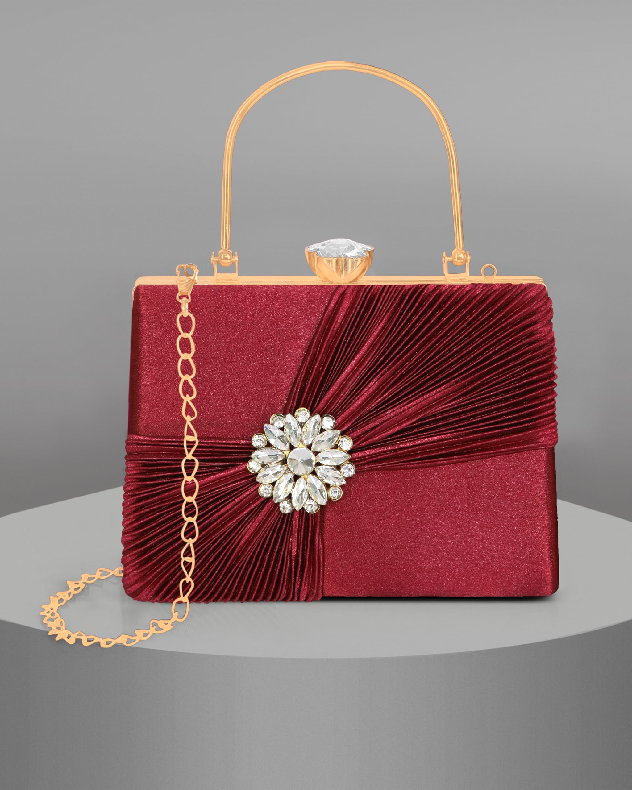 MISHA Crystal Radiance Clutch for Women with Handle and Chain Strap (MAROON) 4