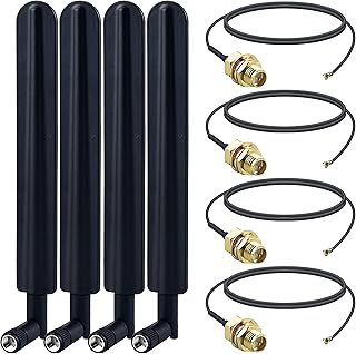 WiFi Antenna RP-SMA Male 2.4Ghz 5.8Ghz Dual Band 8dBi + 12inches RG178 U.FL IPX IPEX MHF4 to RP-SMA Female Pigtail Cable 4-Pack for M.2 NGFF Card Wireless Routers, PC Desktop Computer