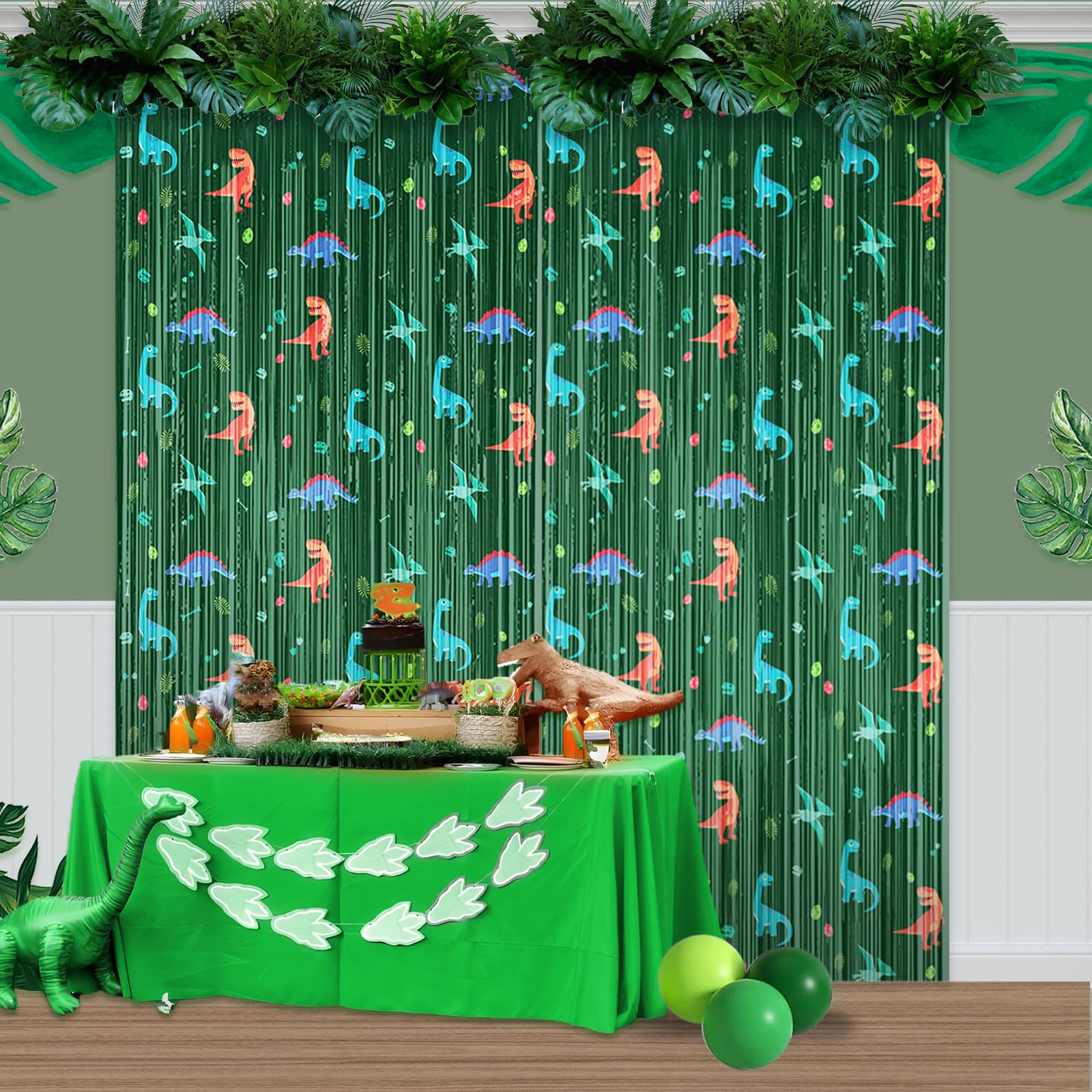 2pcs groene Tinsel gordijnen, 3.2ftx6.5ft folie gordijn partij