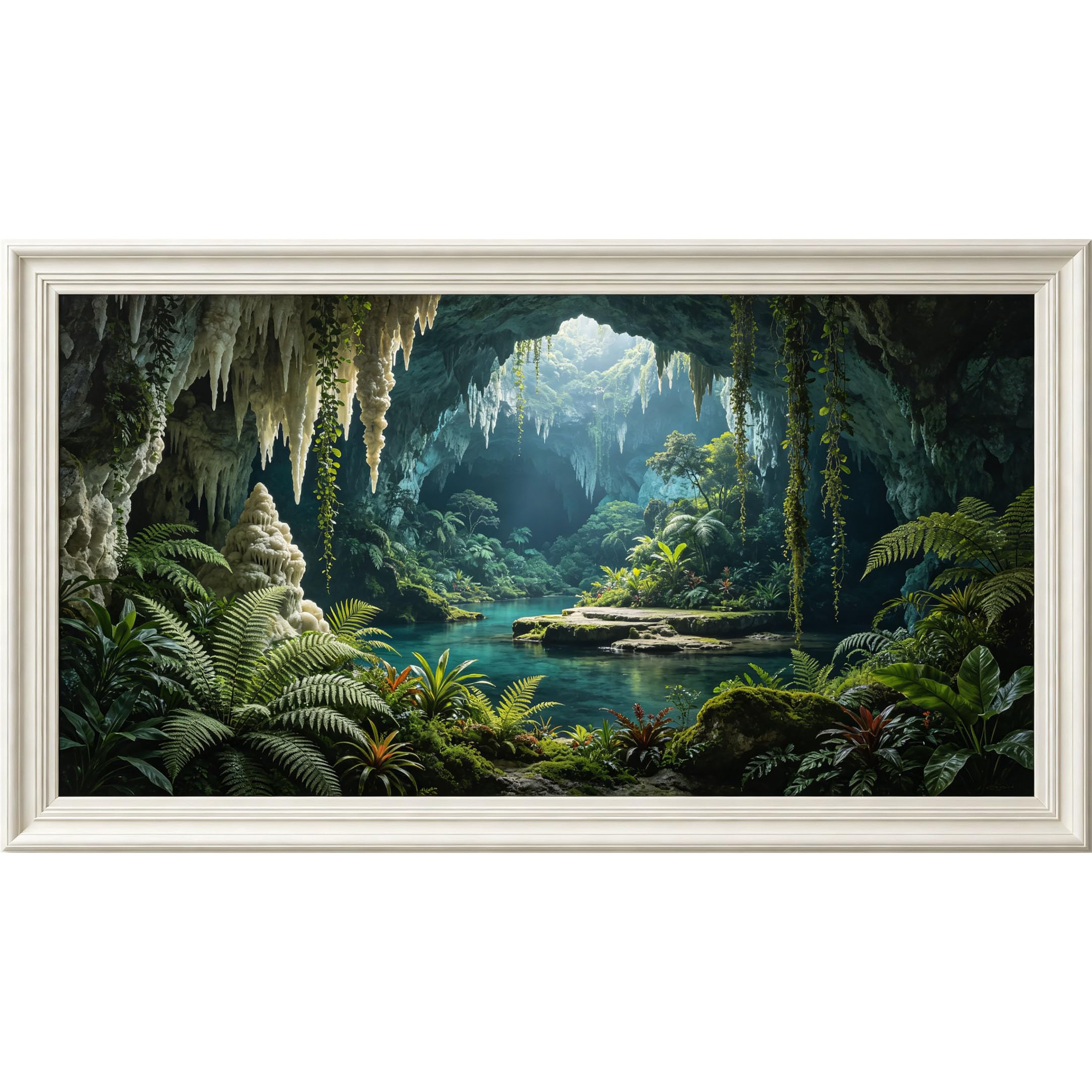 QZLITHOTIC 50×100cm 3D Framed Wall Art， Tropical Jungle Cave Landscape Self?Adhesive Mural， Water?Activated Peel & Stick Fabric Decor Wall Decal for Bedroom Living Room