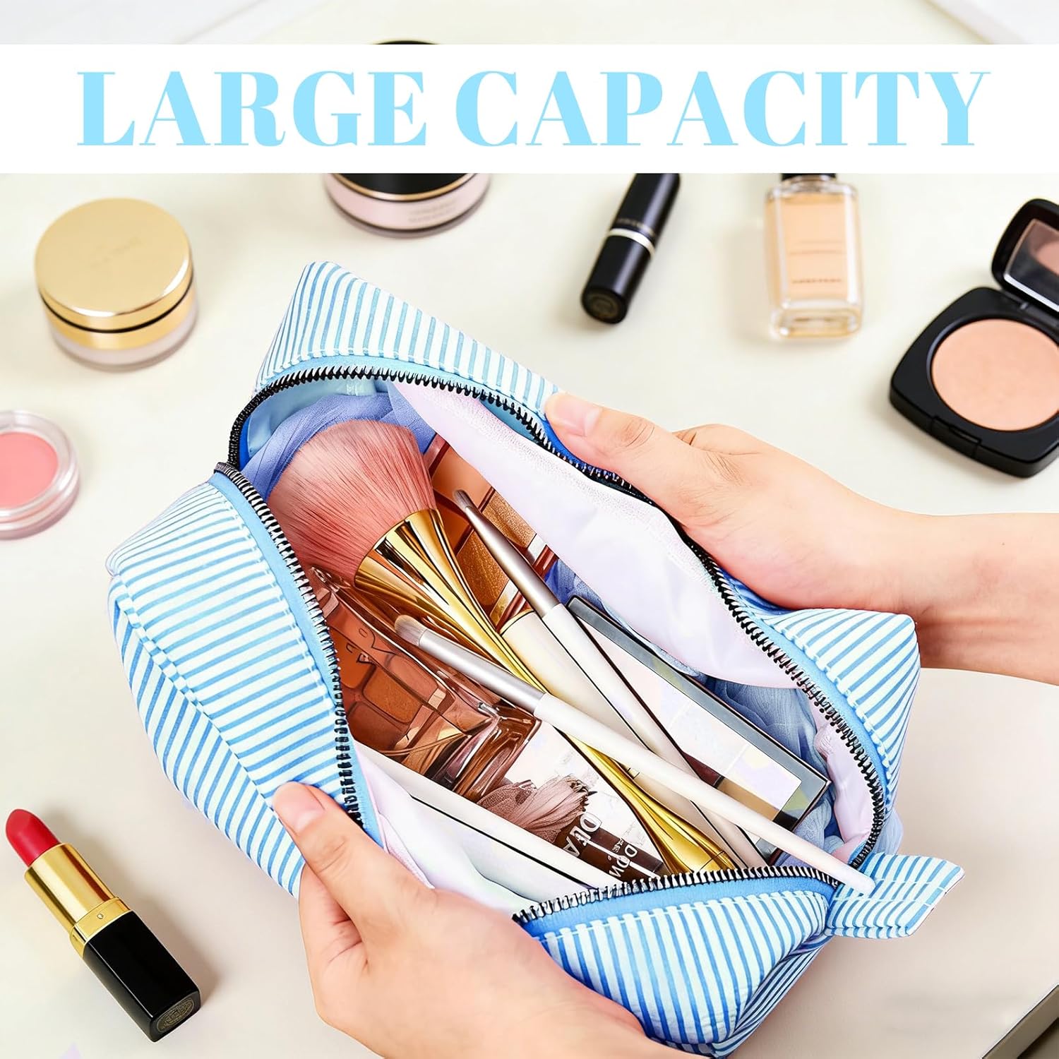 Personalized Makeup Bag with Name,Custom Seersucker Embroidered Makeup Bag,Cute Aesthetic Toiletry Bag Handbags Purses,Valentines Day Gifts for Her Women Teen Girls - Image 4