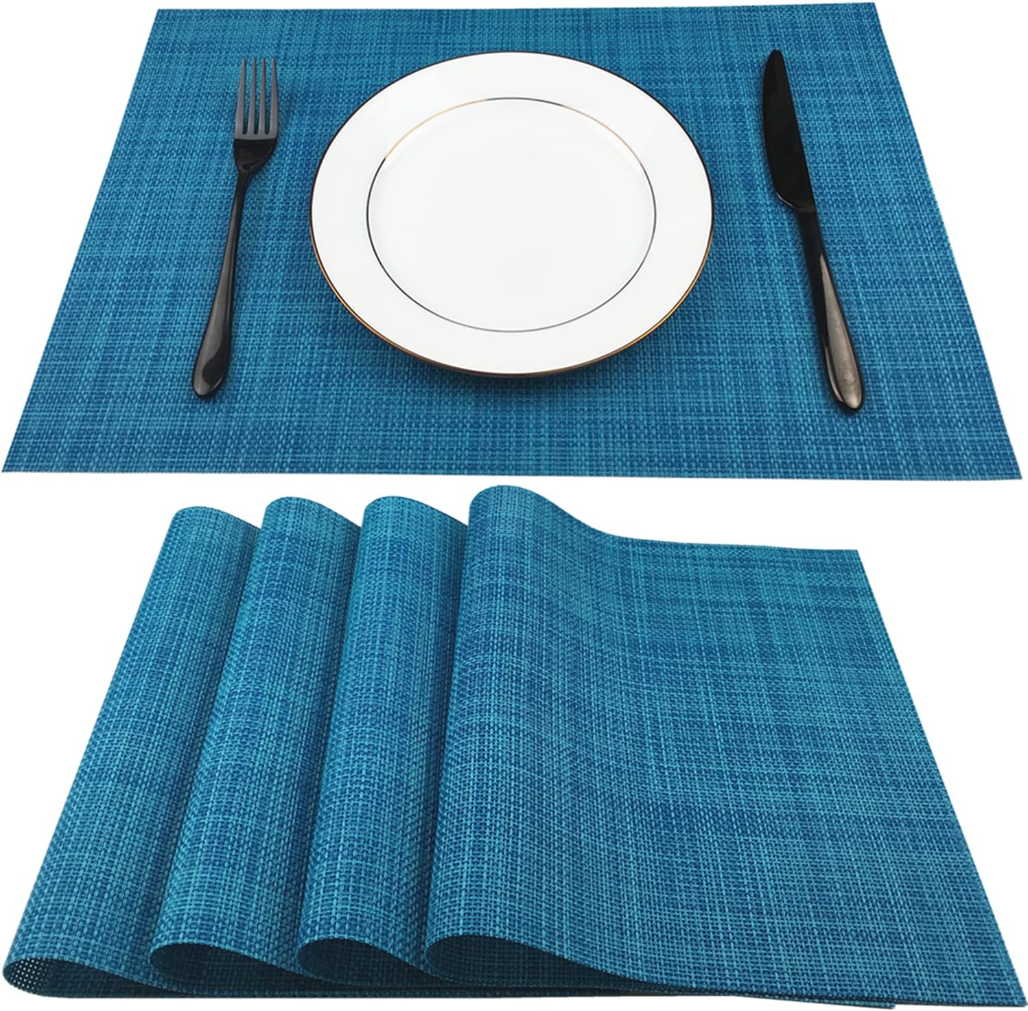 WAZAIGUR Placemats Easy to Clean Crisscross Woven Vinyl Place Mats Durable Non-Slip Heat Resistant Table Mats Placemats for Kitchen Table Set of 4,Blue : Home & Kitchen