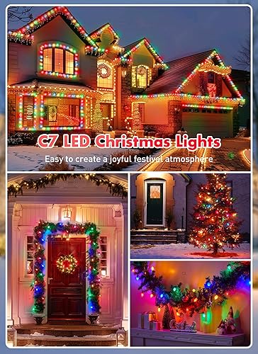 Miniatura 5 de Luces LED de Navidad multicolor C7 para exteriores, 100 pies de luces coloridas de Navidad con 100 + 4 bombillas de plástico, luces tradicionales