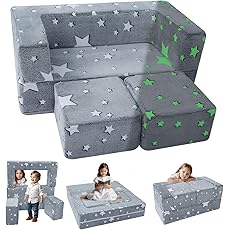 MeMoreCool 10-Piece Kids Couch, Modular Kids Sofa for Playroom, Fold Out Play Couch for Girl Boy, Glow Dino