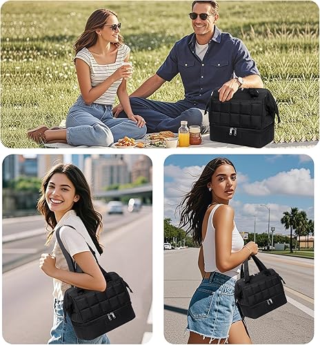 Miniatura 5 de Bluboon Lonchera para mujer, lonchera aislada de doble cubierta, lonchera acolchada acolchada de amplia apertura, reutilizable, hielera para el