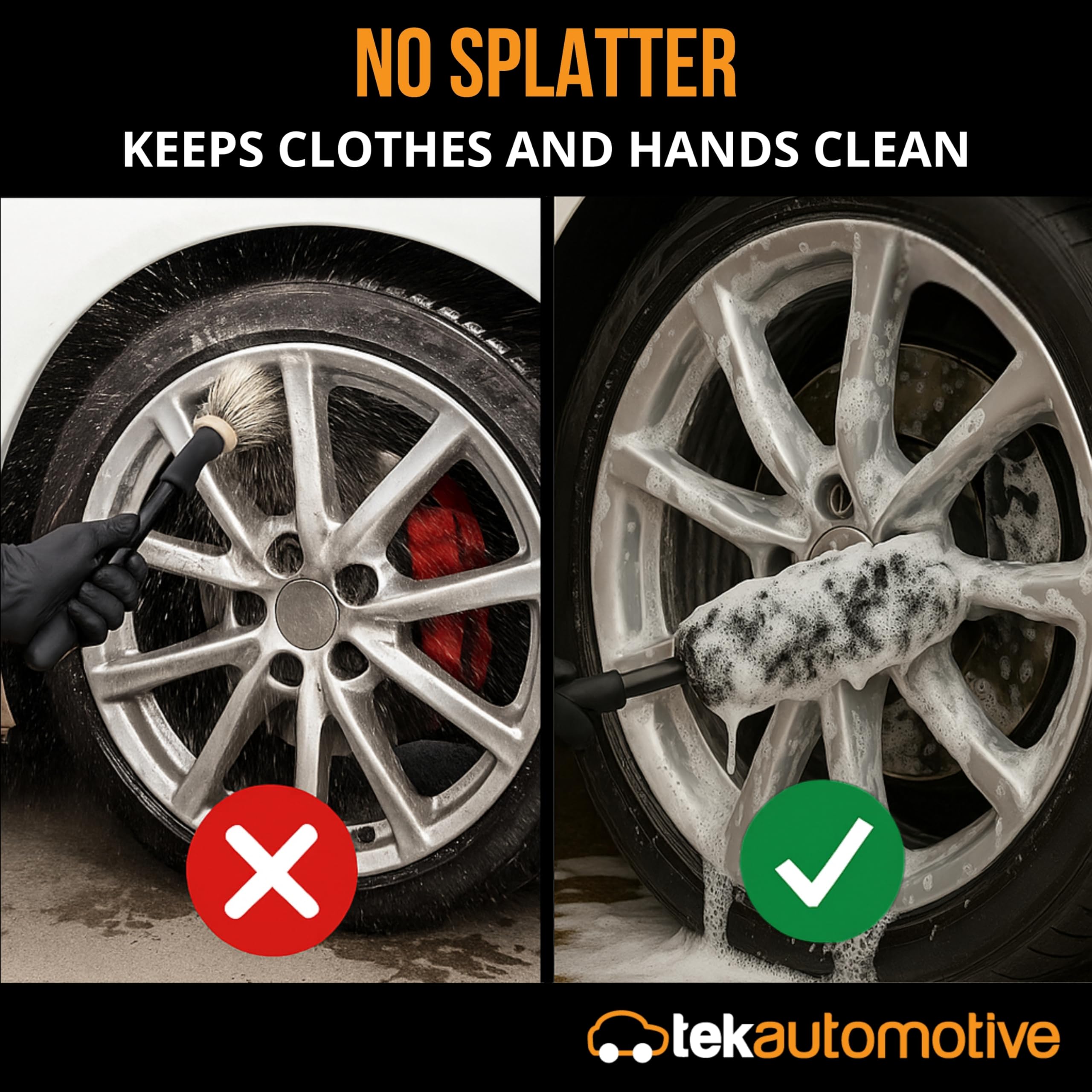 Tek Automotive Set di 3 spazzole in microfibra per cerchioni, griglie, pinze e scarichi, antigraffio, durevoli, design senza schizzi per lavaggio auto e dettagli