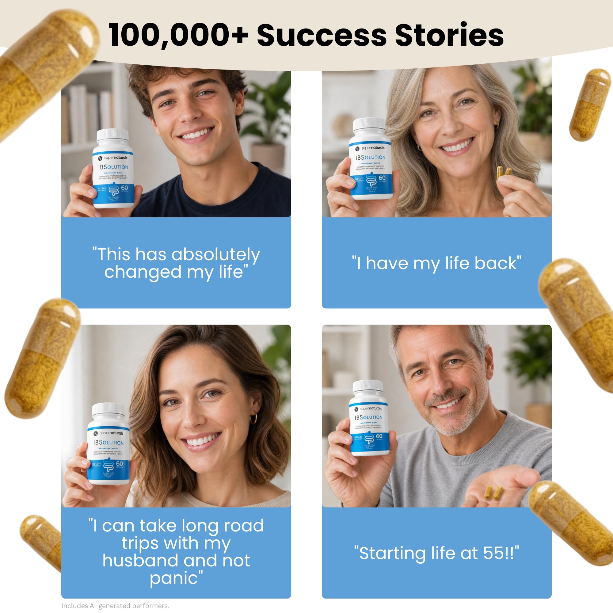 SuperNaturals IBSolution - Made in USA, Non-GMO, Gluten Free & Vegan (60 Capsules) - Digestive Gut Health Supplement With Psyllium Husk - Gas, Bloating, Diarrhea, Constipation Relief, Abdominal Pain — Amazon image 7