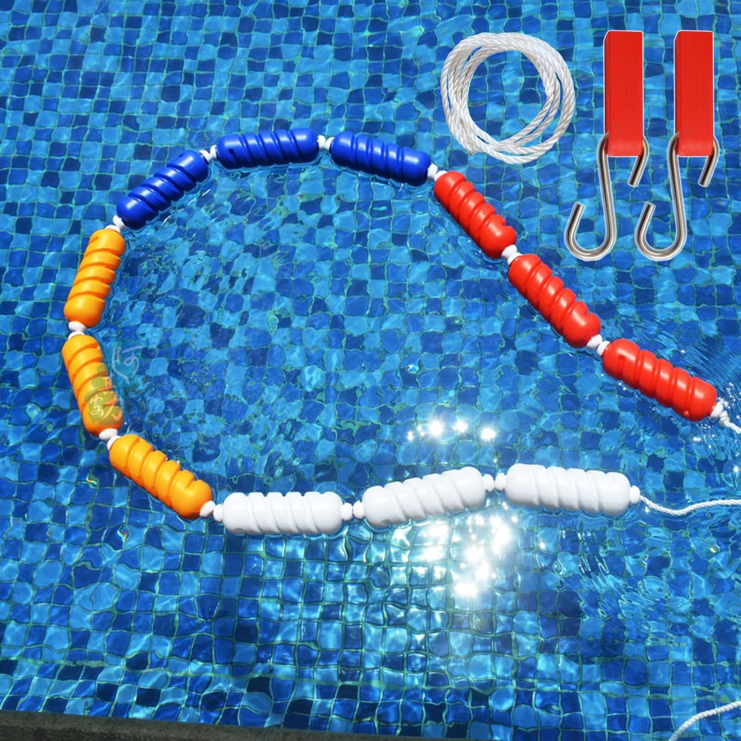 フロートプールフローティングバリアプールローププールを分割、屋外風呂水泳安全ロープフロートとフック付き、繁殖用フローティングコード、