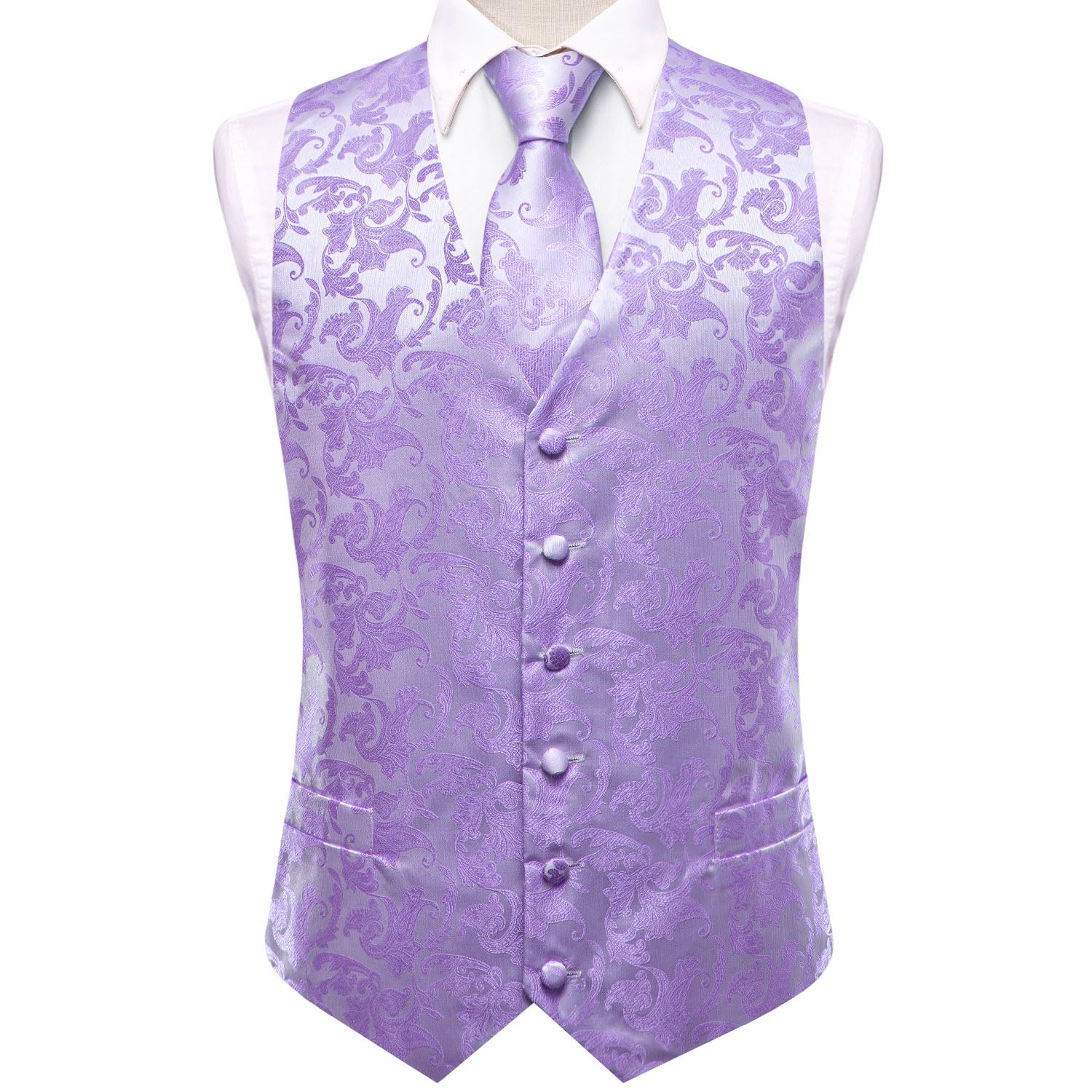 Hi-Tie Ensemble de gilets en soie jacquard pour homme avec poche à revers et cravate pour smoking de mariage