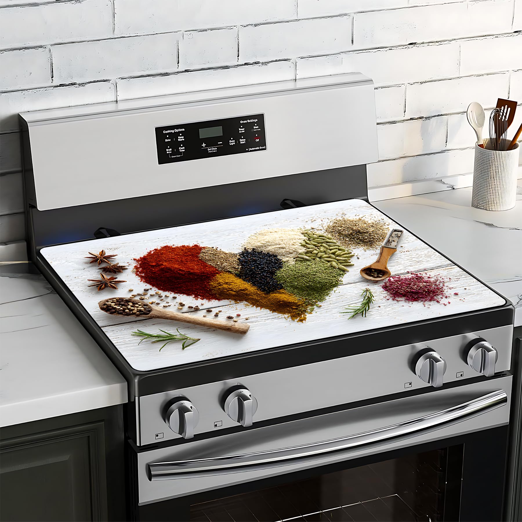 BVBOX Electric Stove Top Cover 28"x20", Glass Cooktop Protector Mat with Hanging Loops, Washable Absorbent Kitchen Dish Drying Mat for Countertop, Coffe Corner, RV