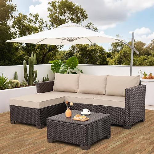 Patio Furniture Set 3 Piece Outdoor Sectional Sofa Set with