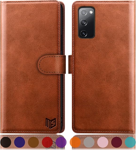 SUANPOT for Samsung Galaxy S20 FE case RFID Blocking Credit Card Holder, Flip Folio Book PU Leather Phone case Shockproof Cover Women Men for Samsung S20 FE case Light Brown