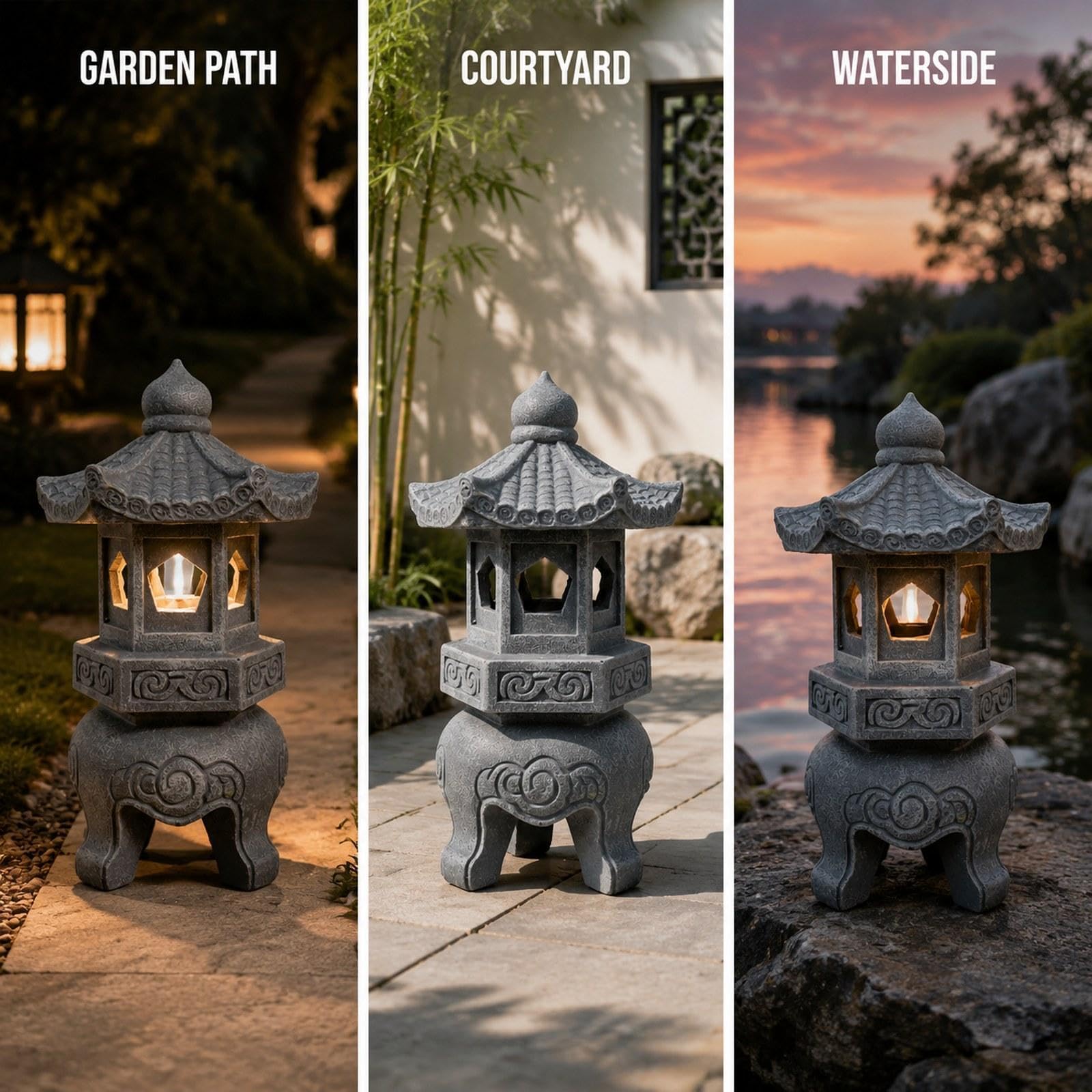 Pagoda Estatua de Jardín Escultura Solar Ornamento de Paisaje de Resina Función Decorativa Resistente Adecuada para Jardín Balcón Patio Porch, 12 X 12 X 26 Cm