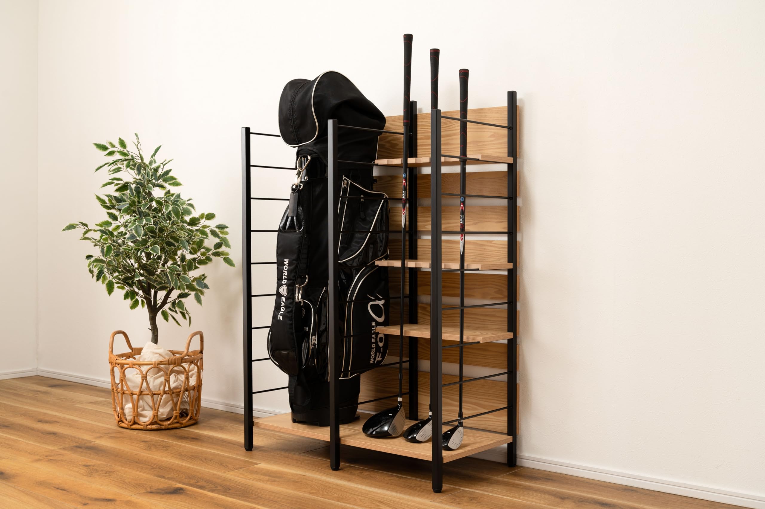 ??????? PaletteLife Golf Storage Garage Organizer, Industrial and Natural Style, Golf Bag Storage Stand and Other Golfing Equipment Rack, Extra Storage Rack for Golf Clubs, OM-01BK