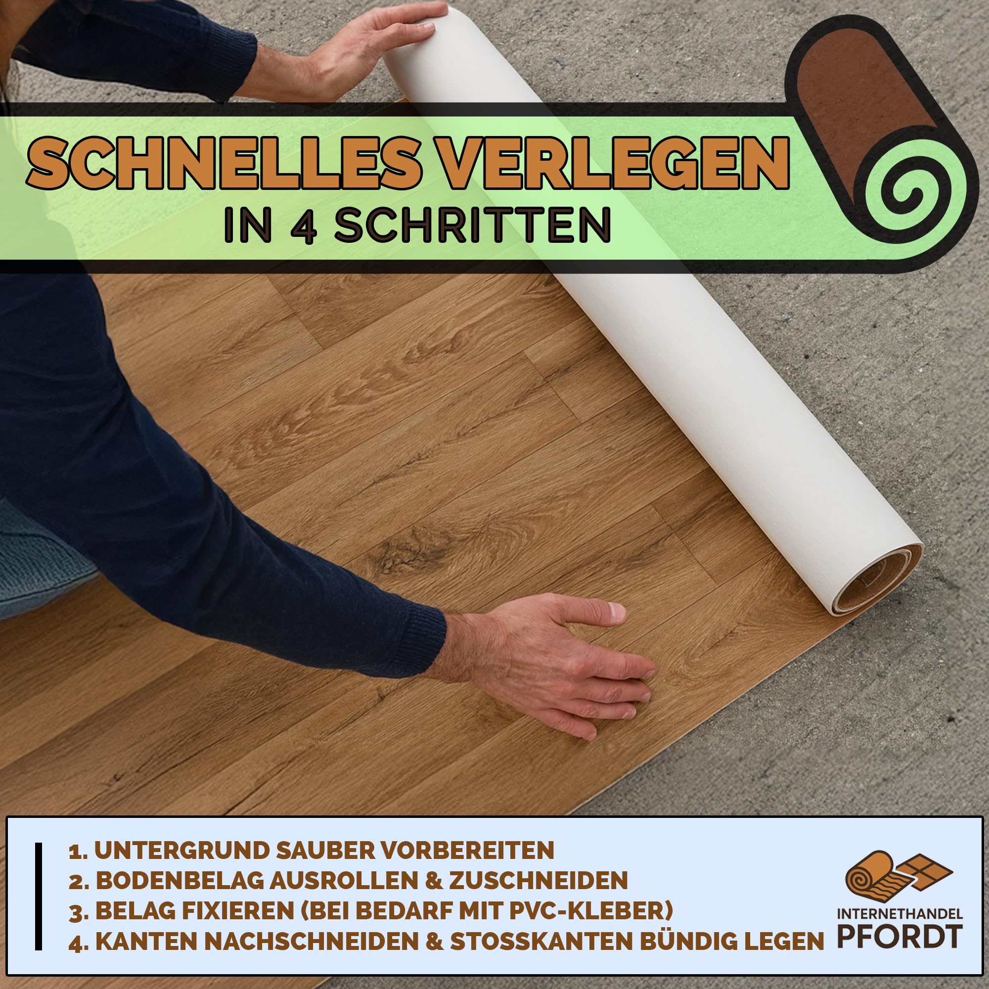 CV Bodenbelag Holz Optik Braun, 350x200 cm, pflegeleichter PVC Vinylboden mit Holzoptik, Meterware für Küche und Wohnzimmer