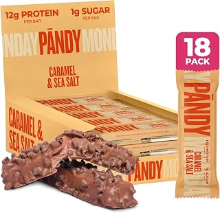 Pändy Protein Riegel ohne Zucker (nur 1g) - 18x Caramel Sea Salt - Ohne "Protein-Nachgeschmack" - High Protein Bar (12g Eiweiss) - Proteinriegel - Eiweißriegel ideal als kalorienarme, gesunde Snacks