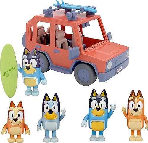 Bluey 4WD Family Vehicle with 1 Figure and 2 Surfboards with Work Bandit and Bingo and Bluey and Xylophone Playset