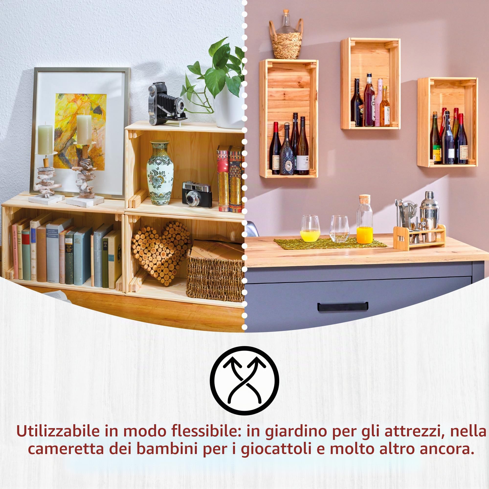Inter Link - Scatola in legno impilabile – Contenitore massiccio per frutta, verdura, vino, giardino, bagno, sala giochi – Salvaspazio pratico – 51 x 31,5 x 23 cm Valloni M